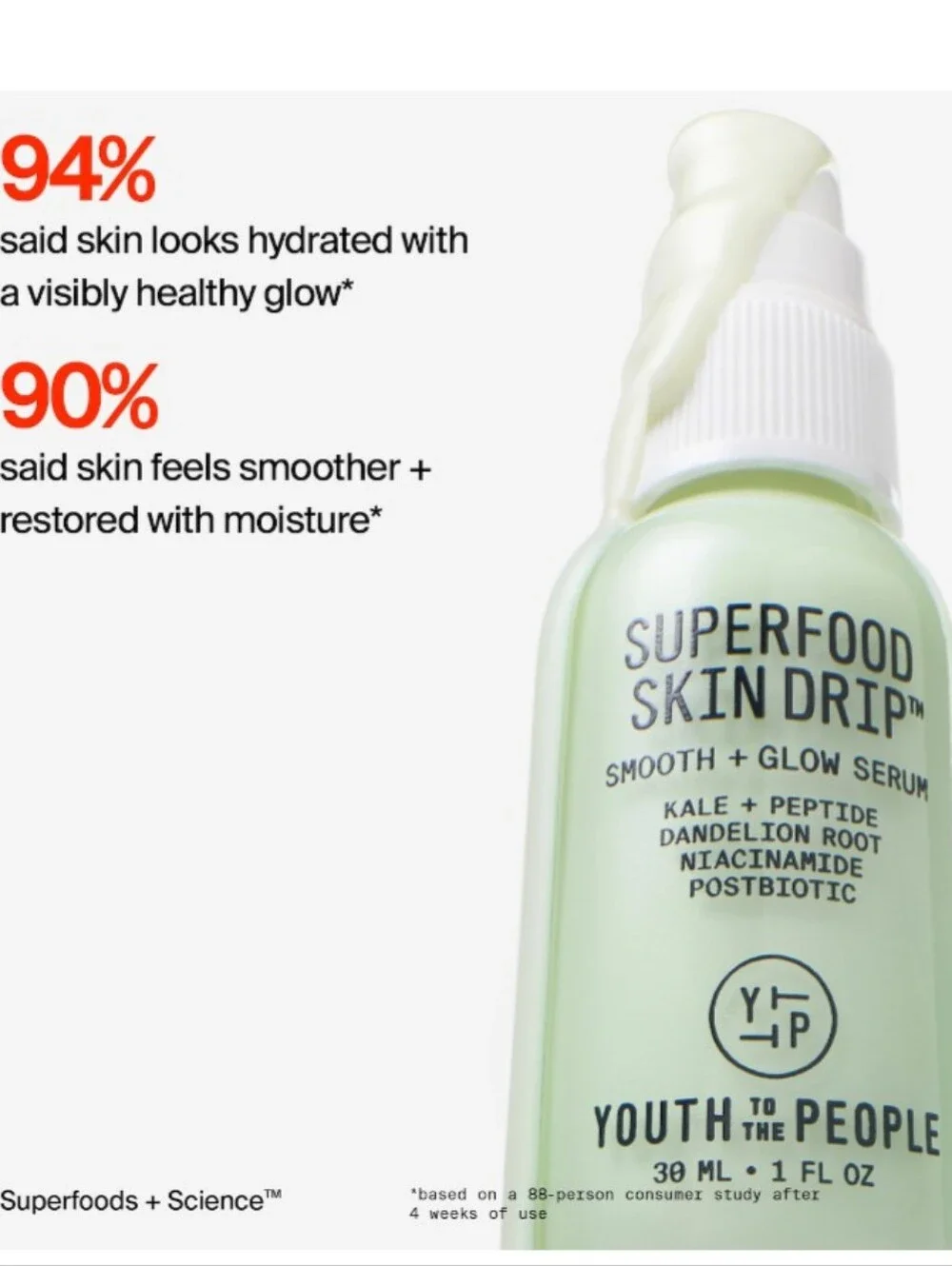 Youth To The People KALE SUPERFOOD SKIN DRIP SMOOTH + GLOW SERUM 1oz. NWT